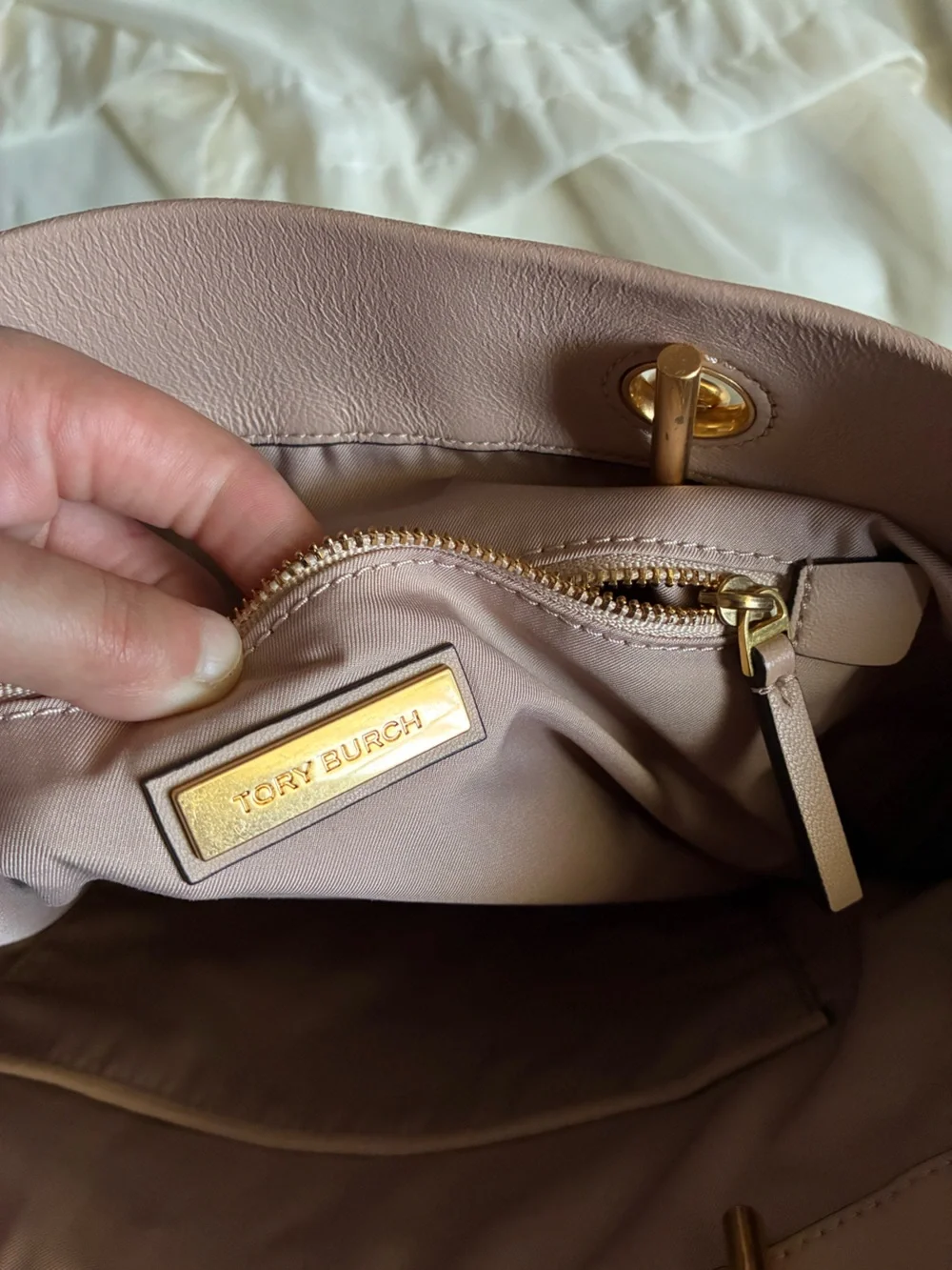 Tory Burch Quilted Tote in Dusty Rose with Gold Hardware